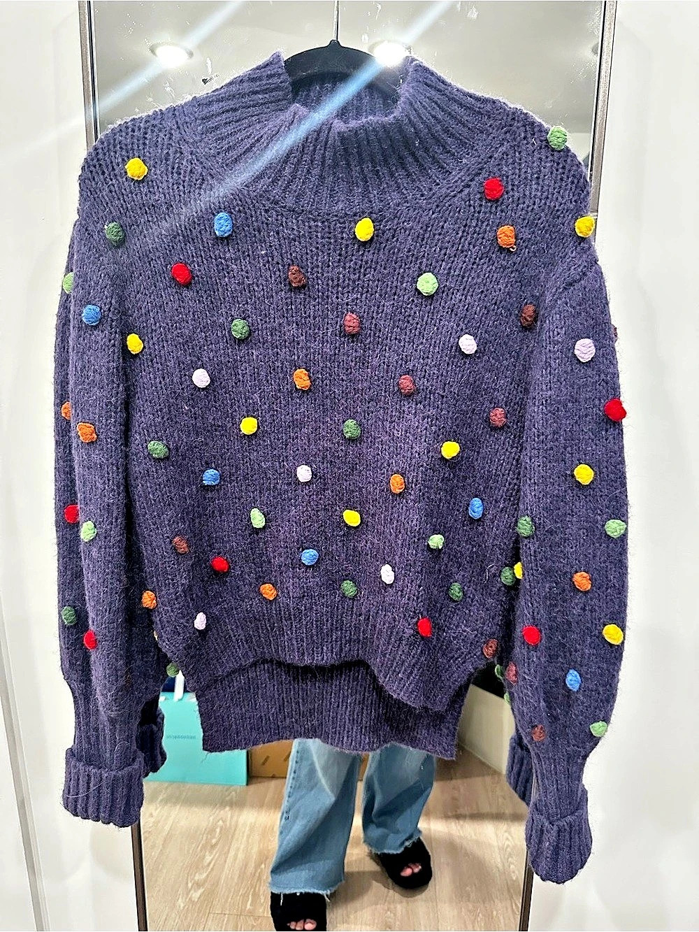 FARM Rio Pom Dot Sweater Purple & Multicolor Size Small